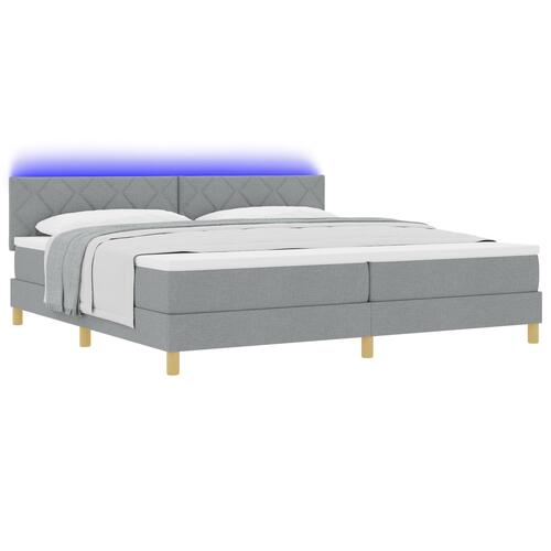 Box Spring seng med madras & LED Lysegrå 200x200 cm Stof