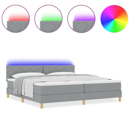 Box Spring seng med madras & LED Lysegrå 200x200 cm Stof