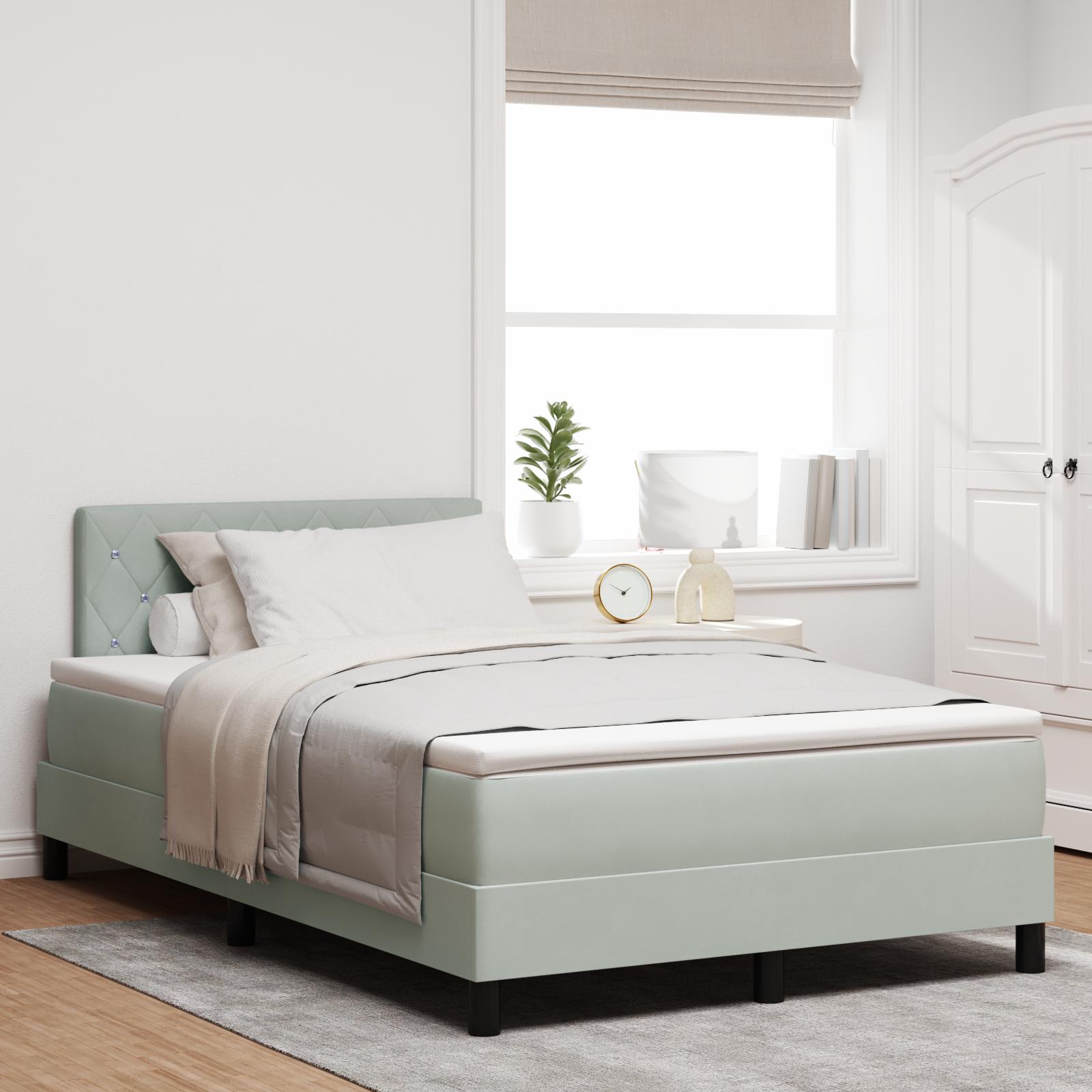 Box Spring Seng Med Hovedgærde Lysegrå 120 X 190 Cm Fløjl