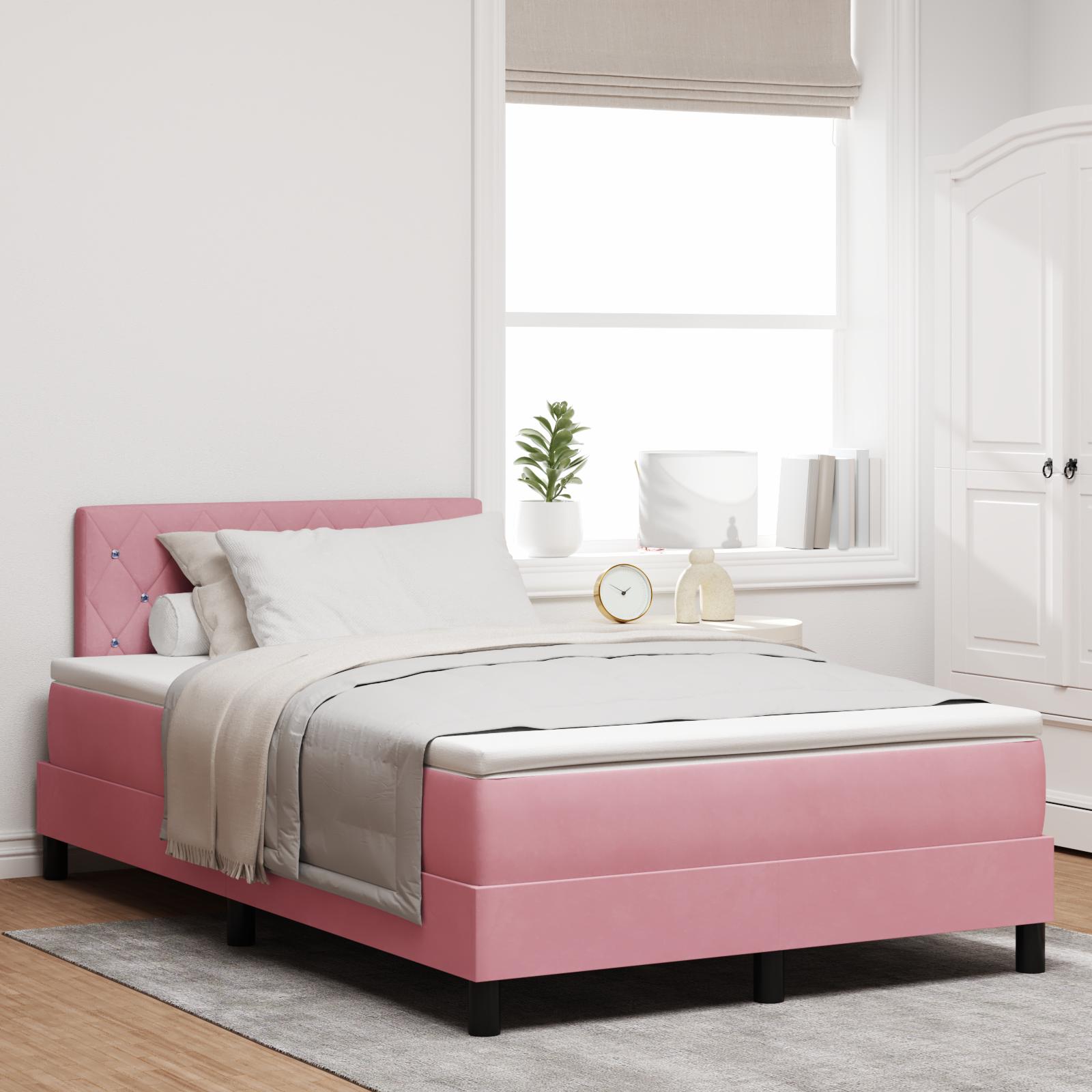 vidaXL LED Box Spring Bed med hovedgærde Lyserød 120 x 190 cm Fløjl