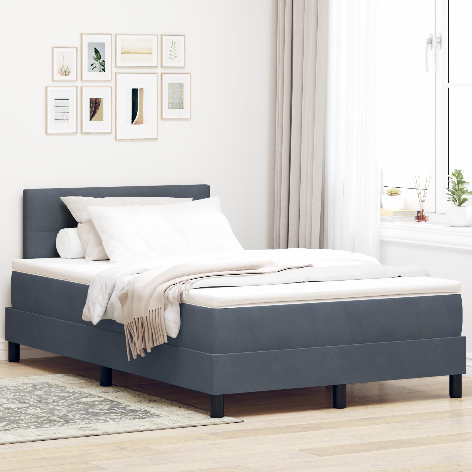 Box Spring Seng Med Hovedgærde Mørkegrå 120 X 200 Cm Fløjl