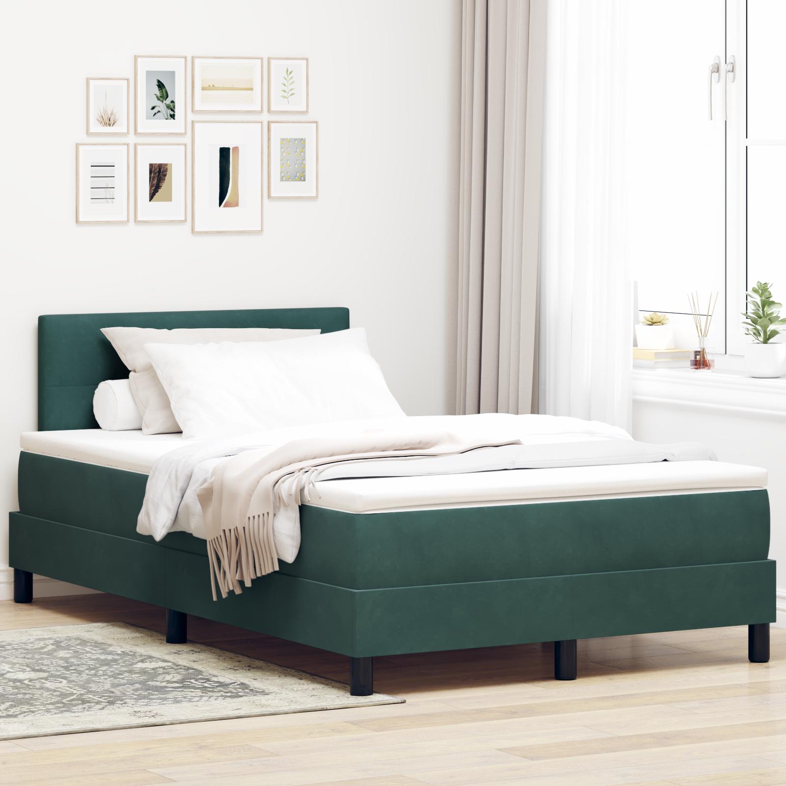 Box Spring Seng Med Hovedgærde Mørkegrøn 120 X 200 Cm Fløjl