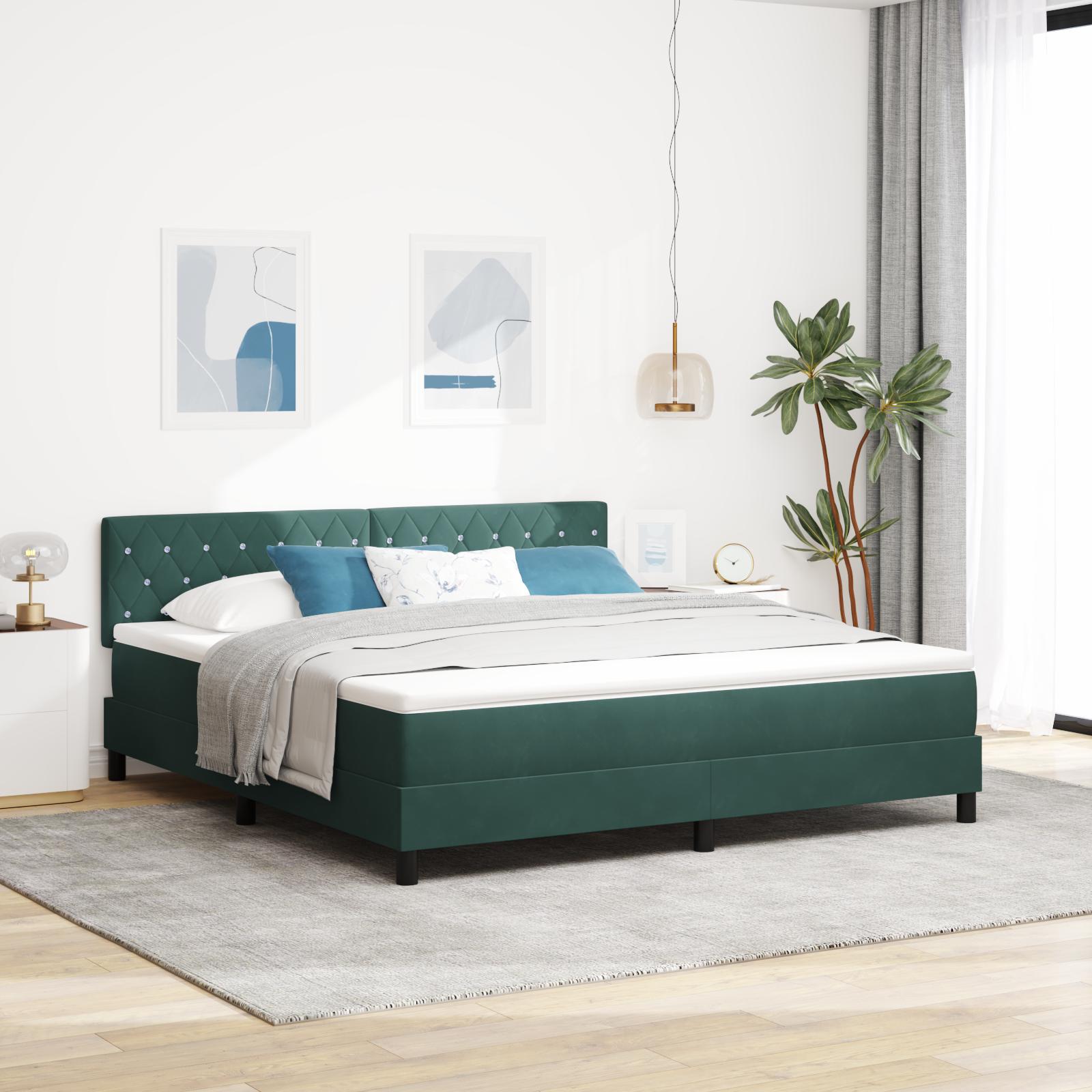 LED boxspring seng med madras og topmadras 180 x 200 cm mørkegrøn fløjl