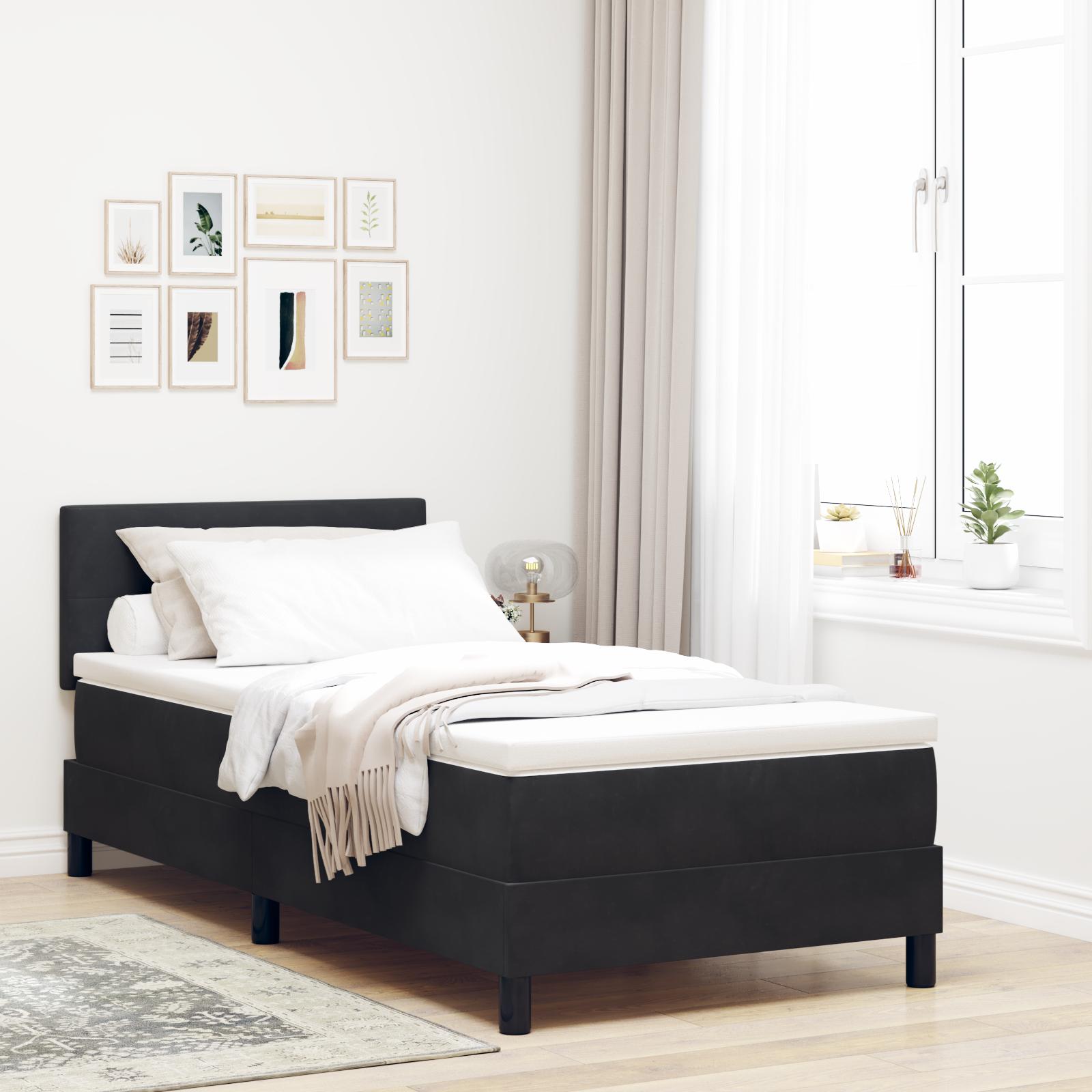 LED Box Spring Bed med madras med LED Sort 90 x 200 cm Fløjl
