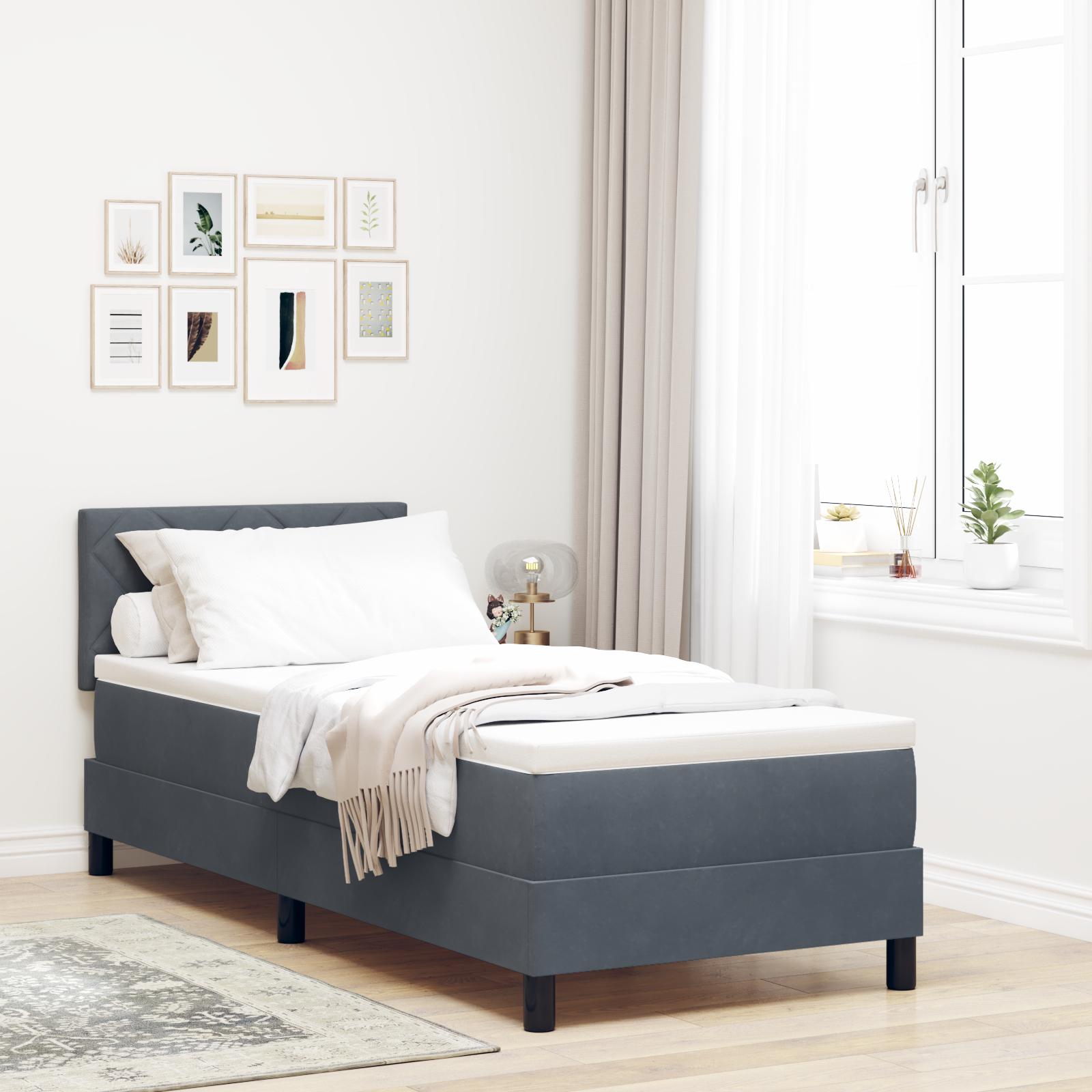 LED Box Spring Bed med madras Mørkegrå 80 x 200 cm Fløjl