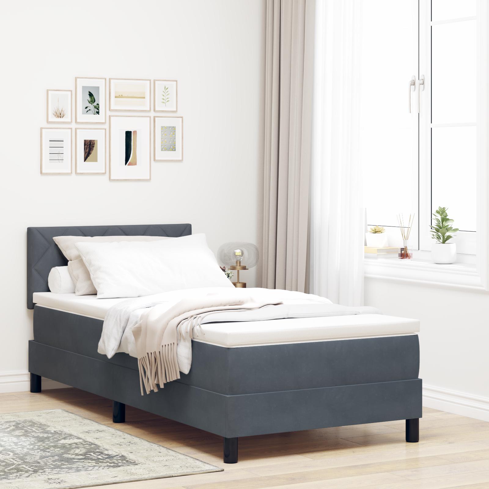 LED Box Spring Bed med madras Mørkegrå 90 x 200 cm Fløjl