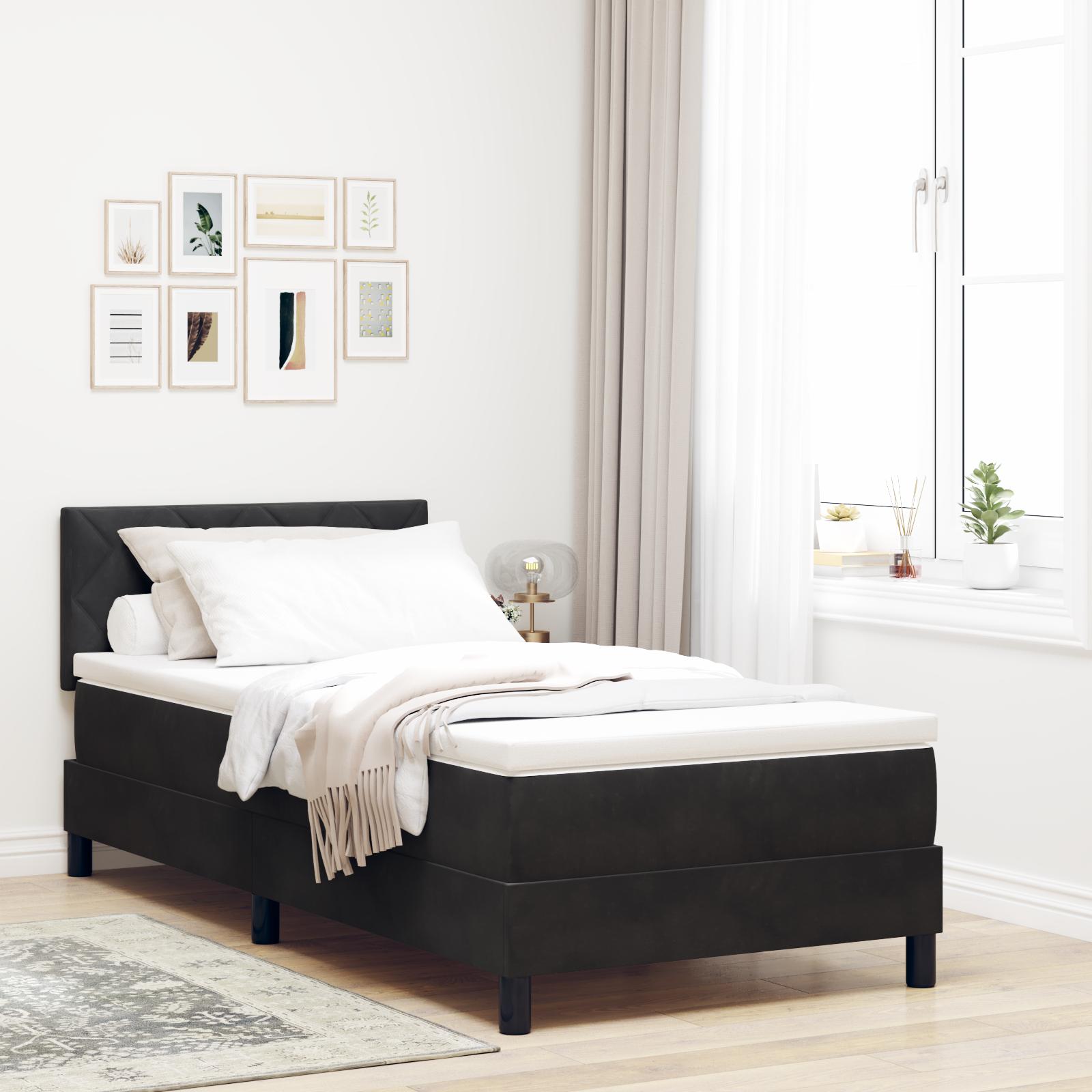 LED Box Spring Bed med madras med LED Sort 90 x 200 cm Fløjl