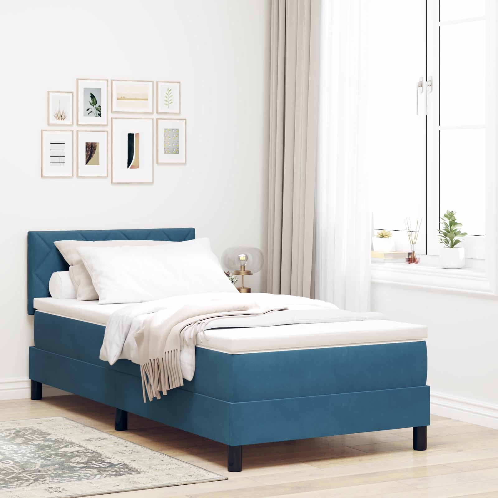 vidaXL LED Box Spring Bed med hovedgærde Mørk blå 100 x 200 cm Fløjl