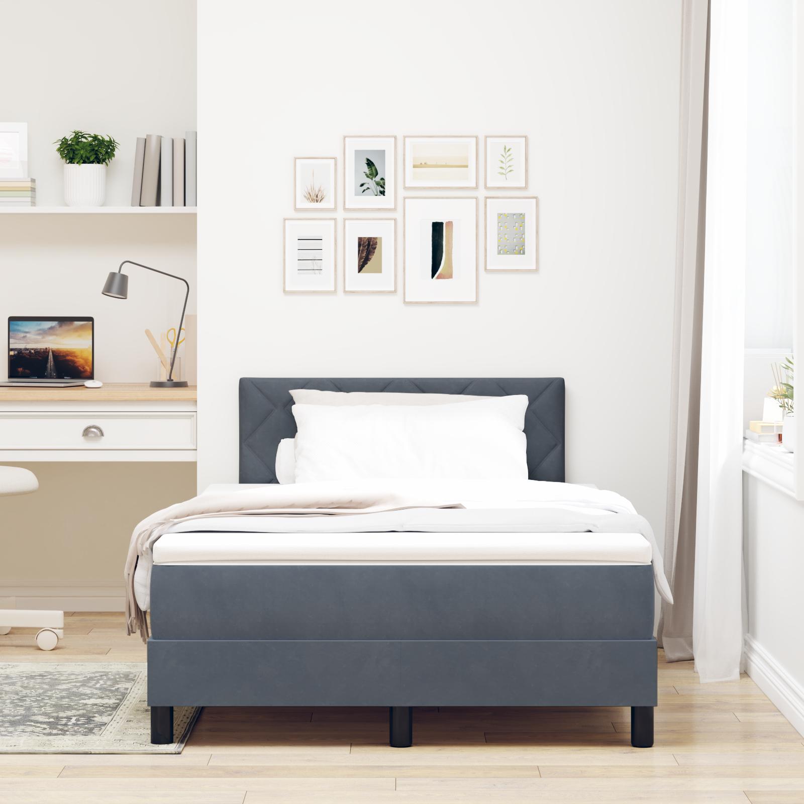 LED Box Spring Bed med madras Mørkegrå 120 x 190 cm Fløjl
