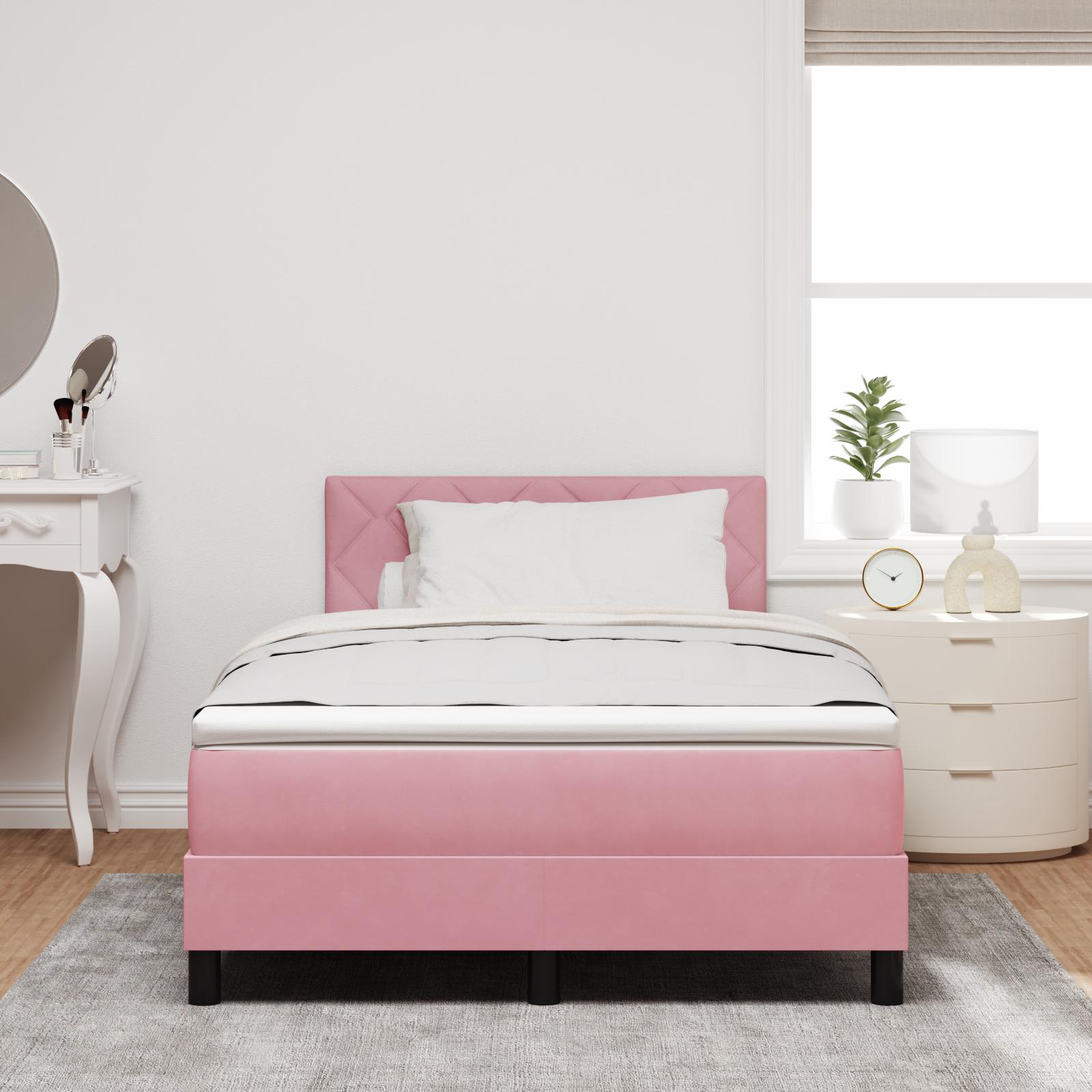 LED Box Spring Bed med madras Lyserød 120 x 190 cm Fløjl
