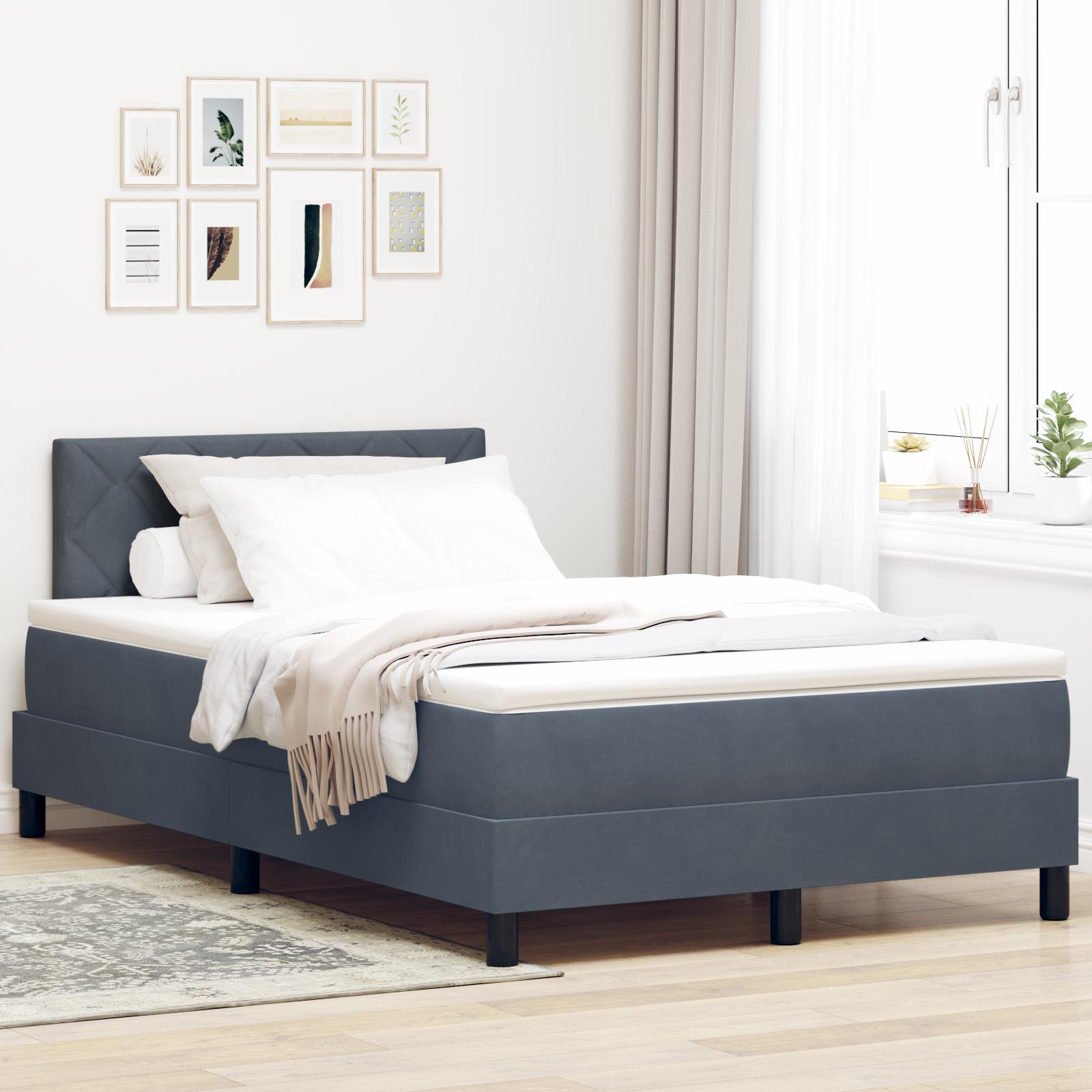 Box Spring Seng Med Hovedgærde Mørkegrå 120 X 200 Cm Fløjl
