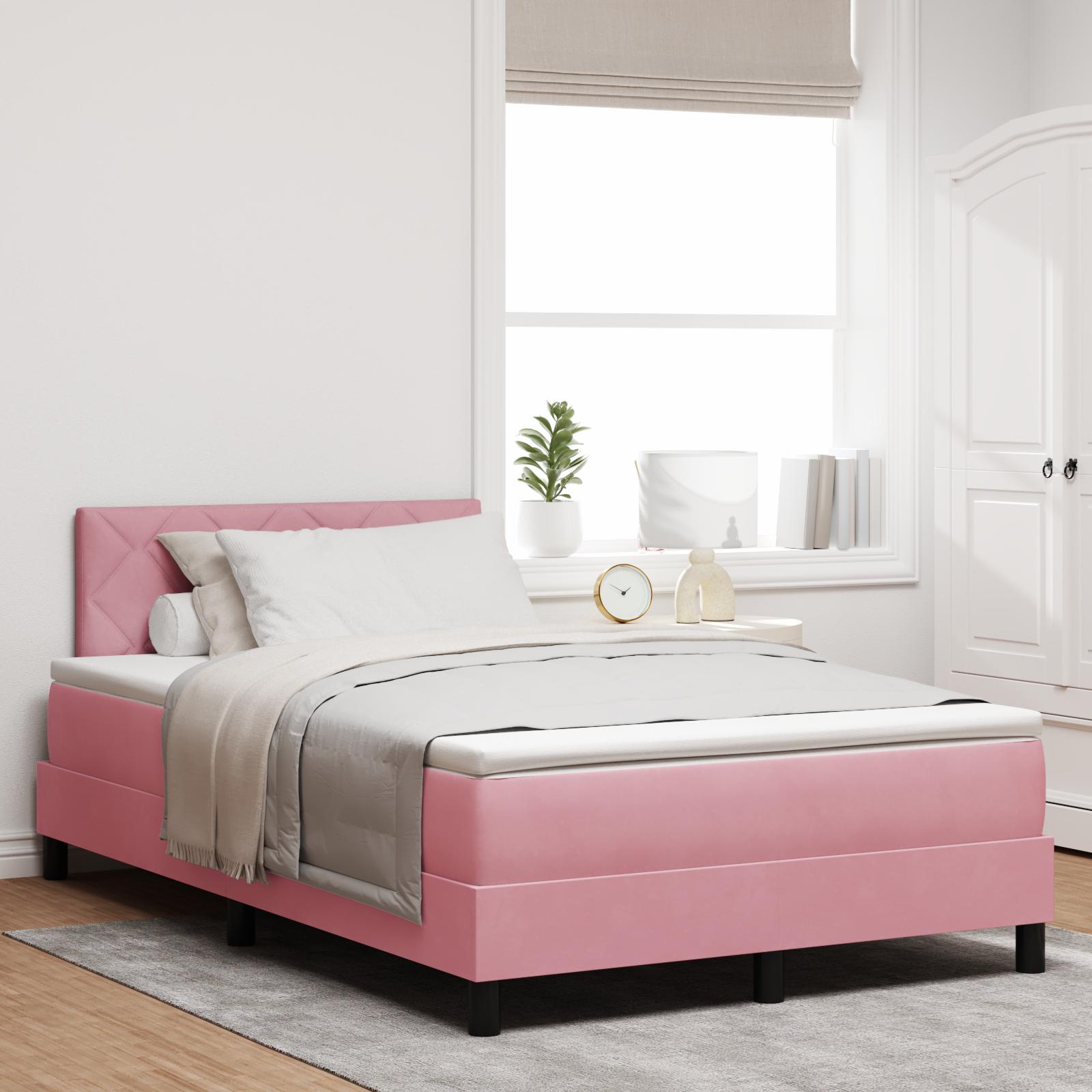 Box Spring Seng Med Hovedgærde Lyserød 120 X 200 Cm Fløjl