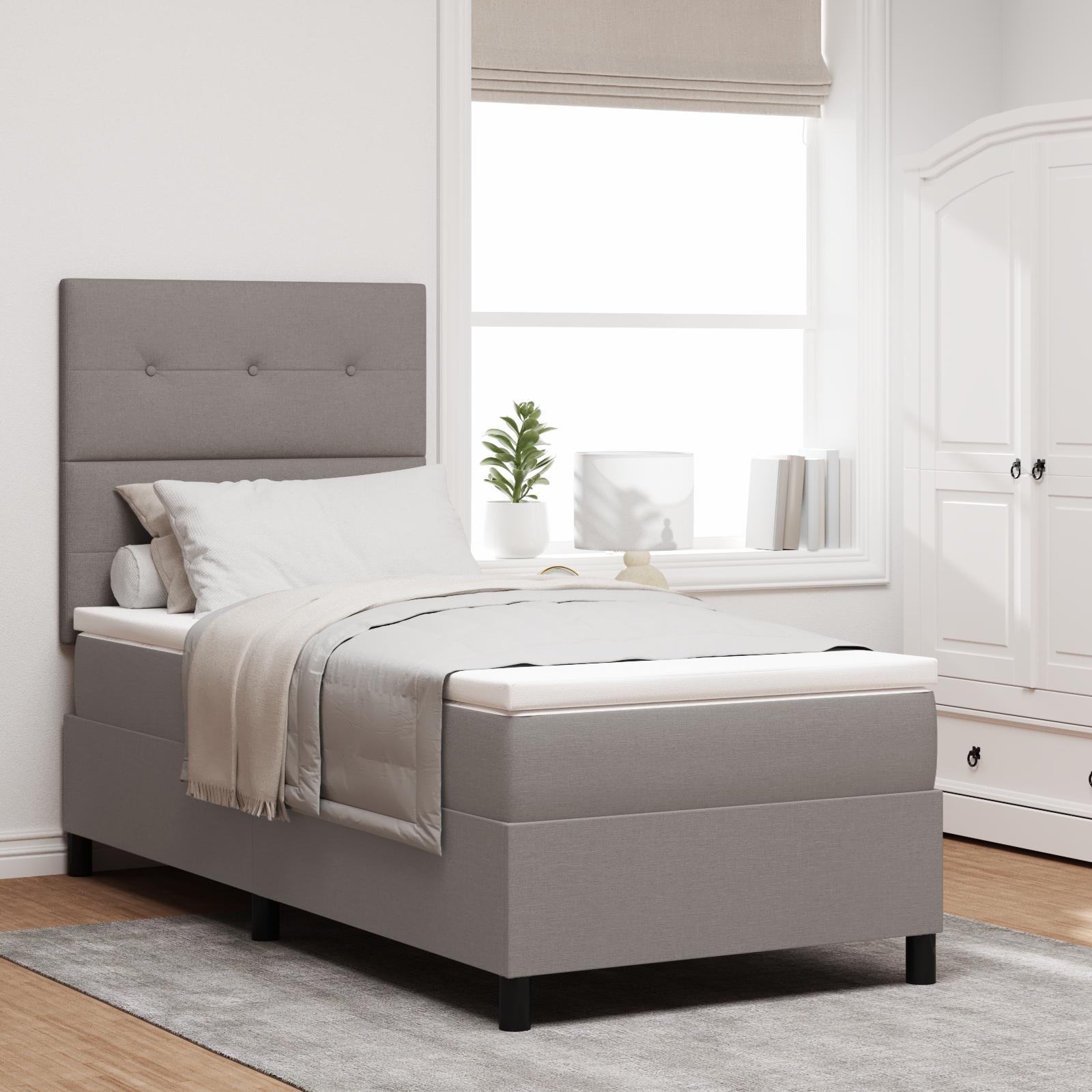 Box Spring Seng Med Madras Lysegrå 80 X 200 Cm Stof - Gråbrun / 90 x 190 cm / Knap tuftet