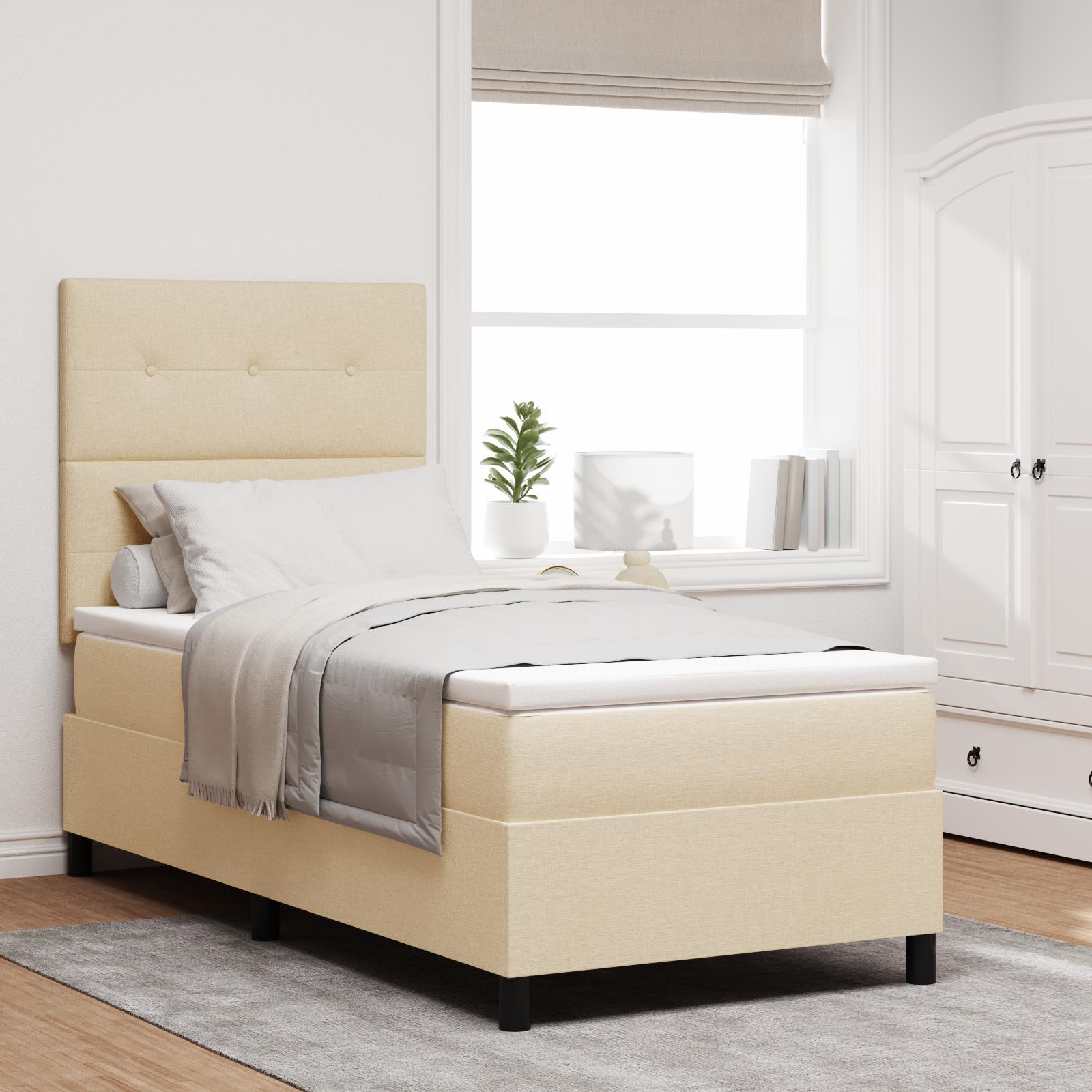 Box Spring Seng Med Madras Lysegrå 80 X 200 Cm Stof - Creme / 100 x 200 cm / Knap tuftet