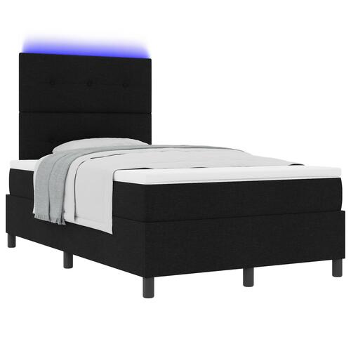 Box Spring Seng med Madras & LED Sort 120x190 cm Stof