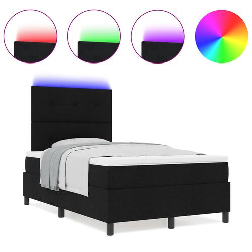 Box Spring Seng med Madras & LED Sort 120x190 cm Stof
