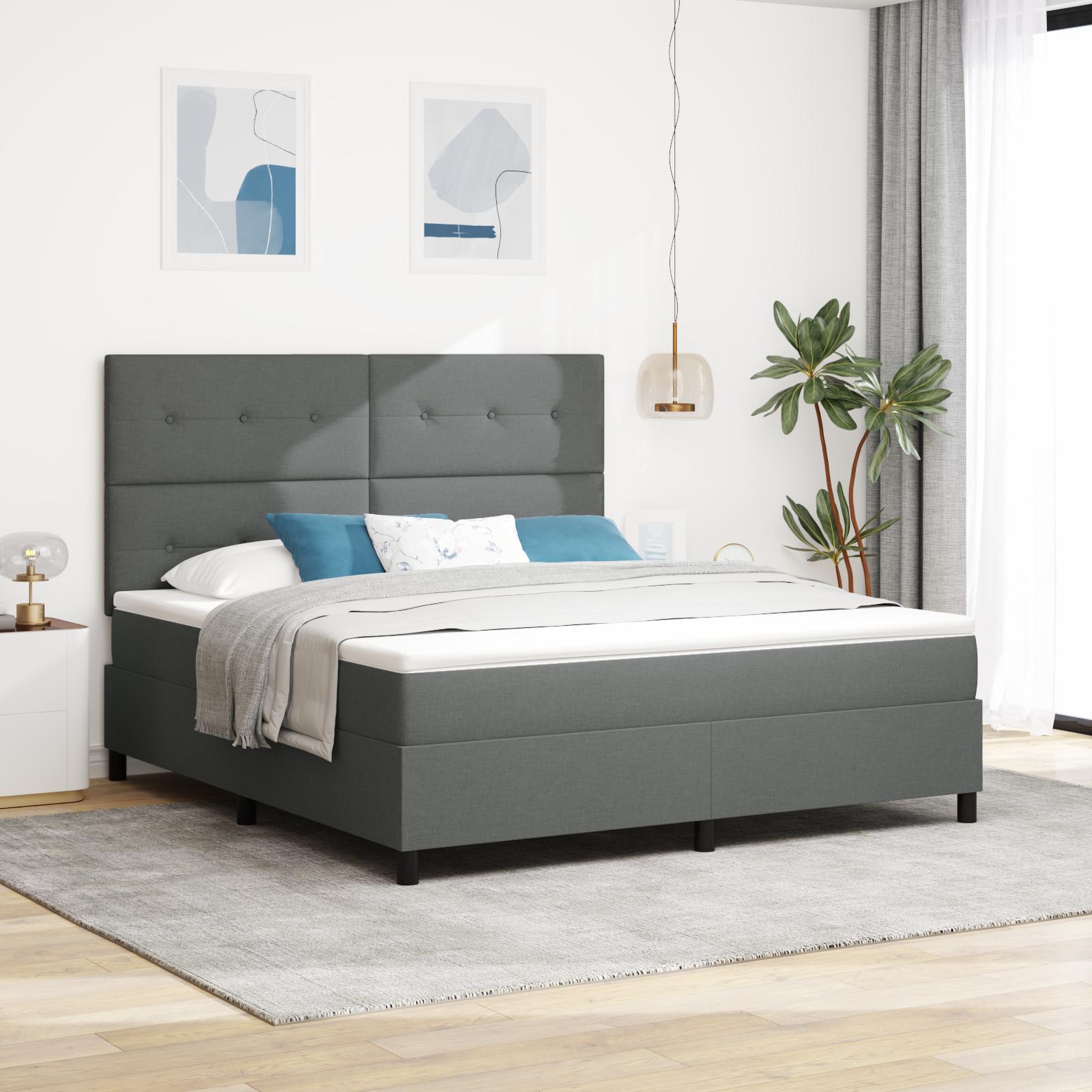 Box spring seng med LED-lysstrimler Mørkegrå 180 x 200 cm Stof