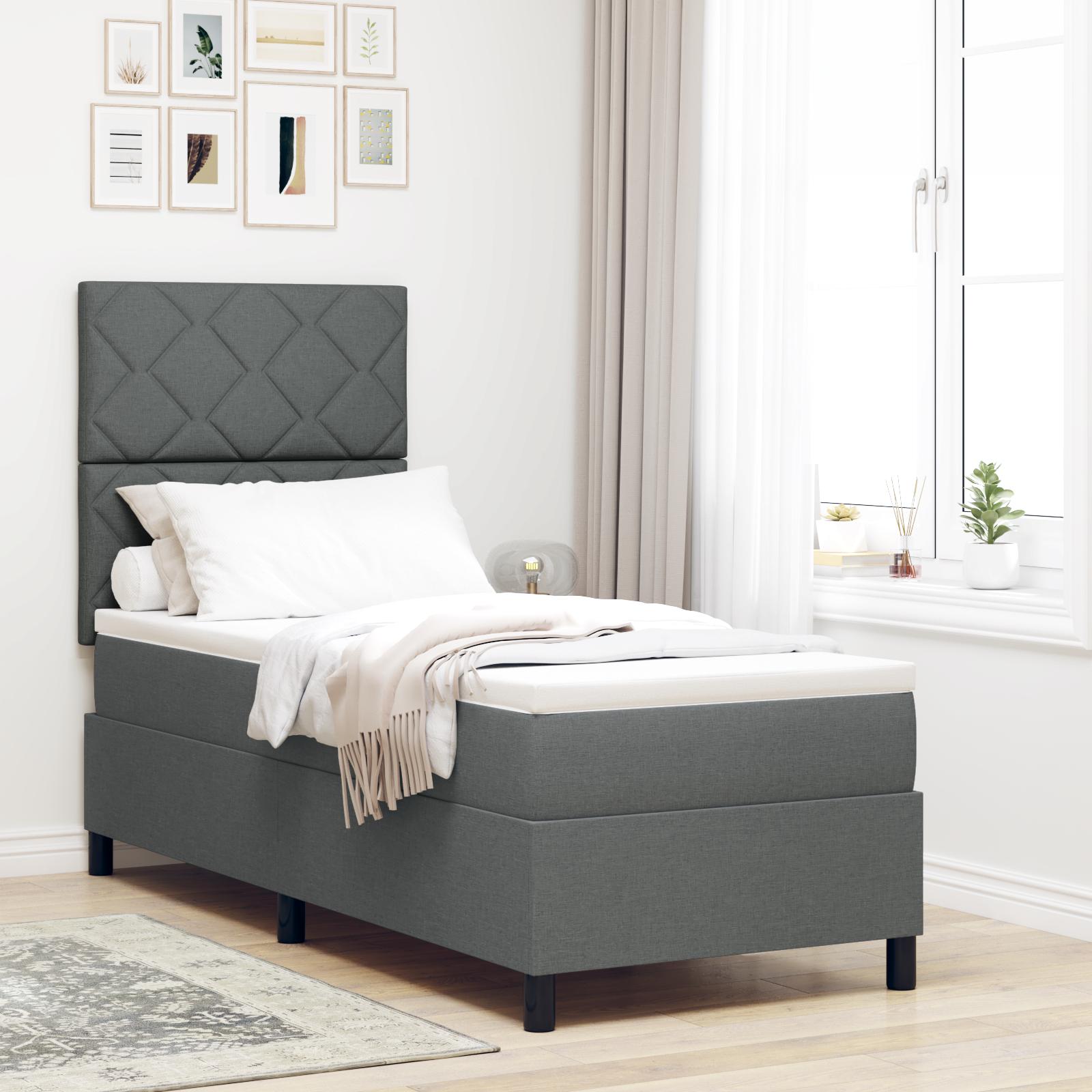 Box spring seng med LED-lysstrimler Mørkegrå 80 x 200 cm Stof