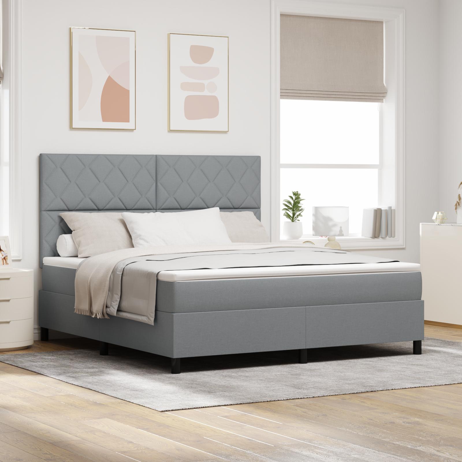 vidaXL Box spring seng med LED-lysstrimler Lysegrå 180 x 200 cm Stof
