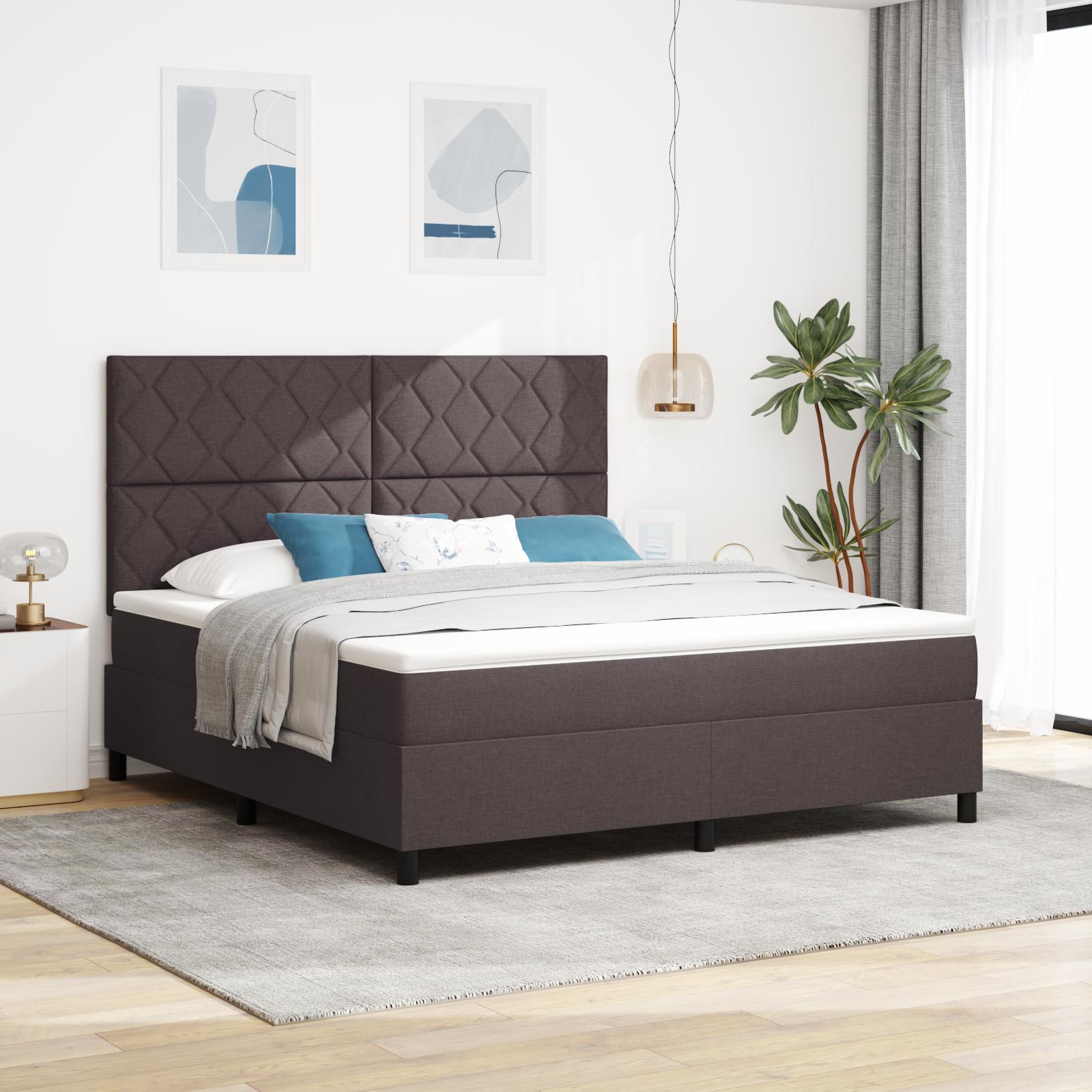 Kontinentalseng med LED-lysstrimler 180 x 200 cm - mørkebrun stof