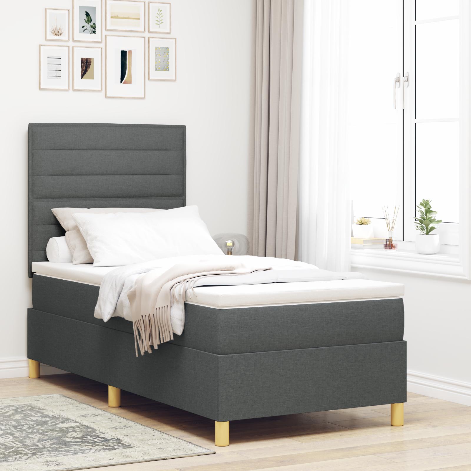 LED Box Spring Bed med madras Mørkegrå 90 x 200 cm Stof