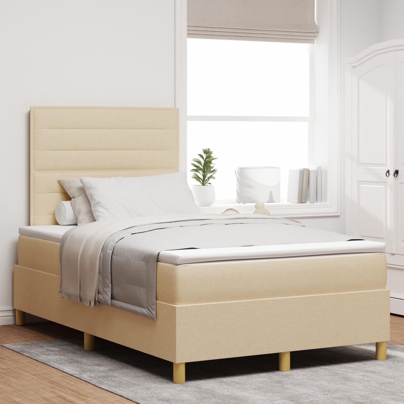 LED Box Spring Bed med madras Creme 120 x 190 cm Stof