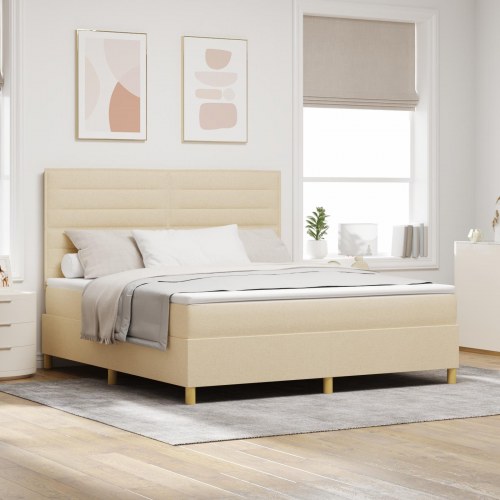 LED Box Spring Bed med madras Creme 180 x 200 cm Stof