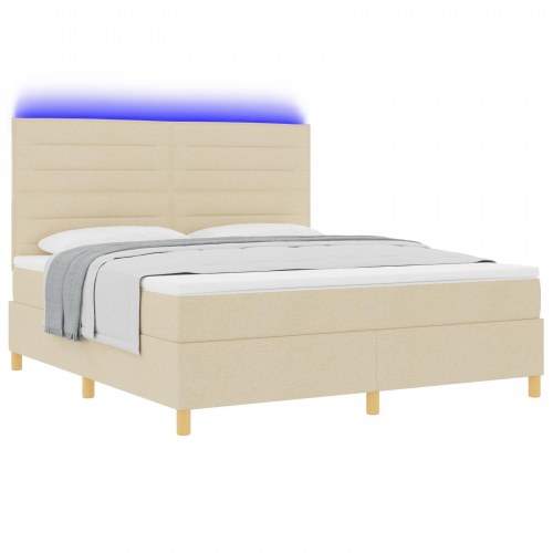 LED Box Spring Bed med madras Creme 180 x 200 cm Stof