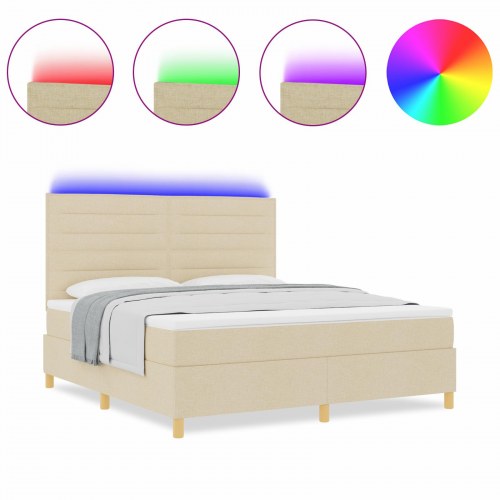 LED Box Spring Bed med madras Creme 180 x 200 cm Stof