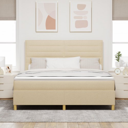 LED Box Spring Bed med madras Creme 180 x 200 cm Stof