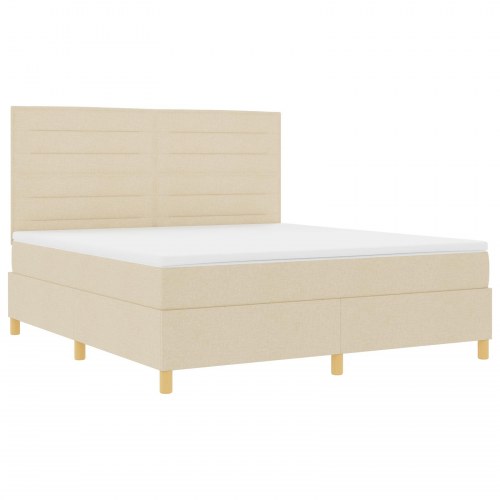 LED Box Spring Bed med madras Creme 180 x 200 cm Stof