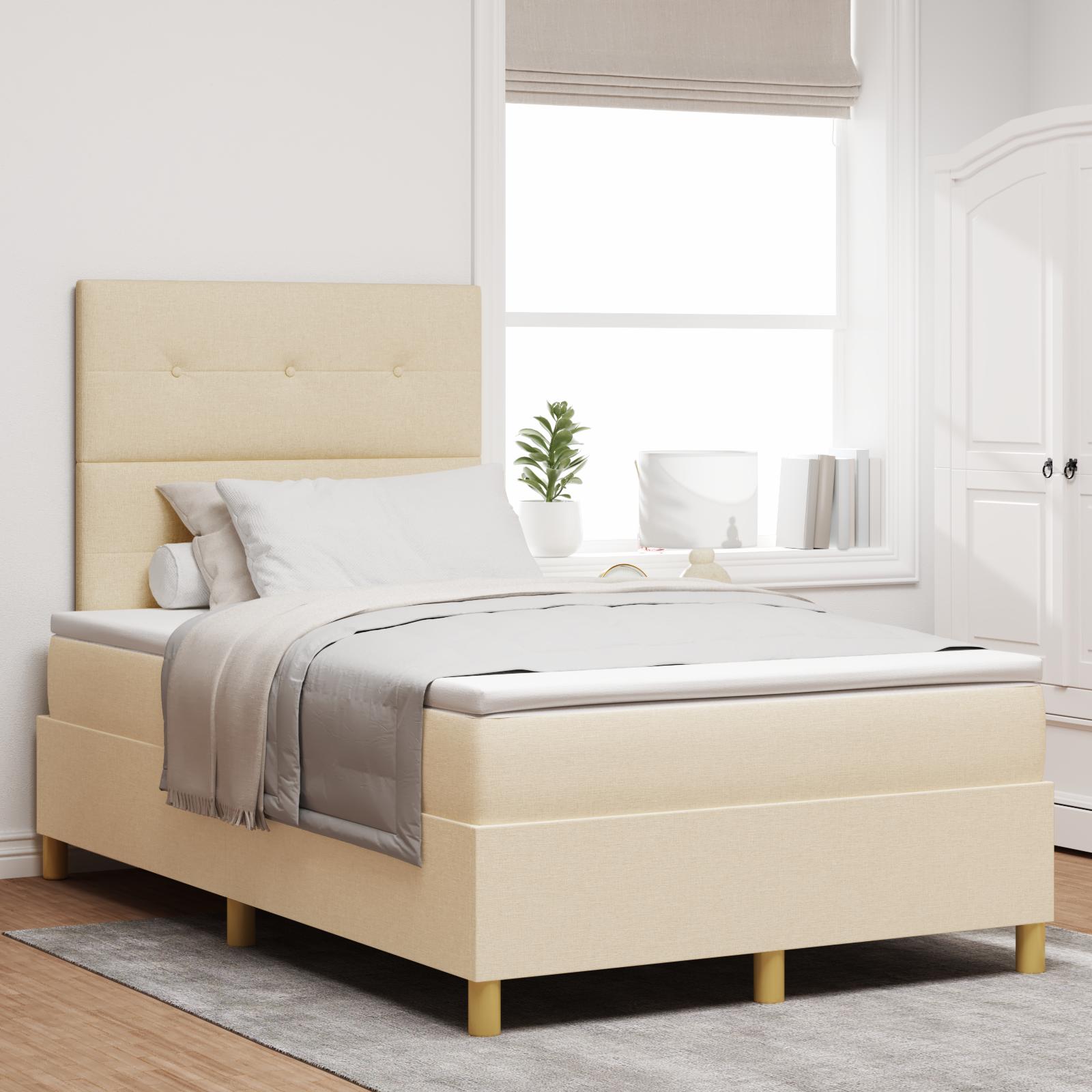 LED Box Spring Bed med madras Creme 120 x 200 cm Stof