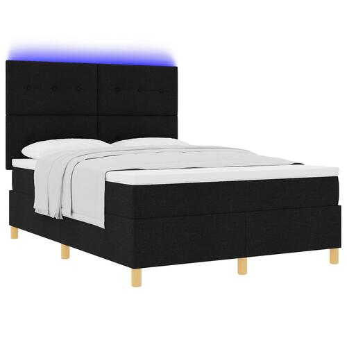 Box Spring Seng med Madras & LED Sort 140x200 cm Stof