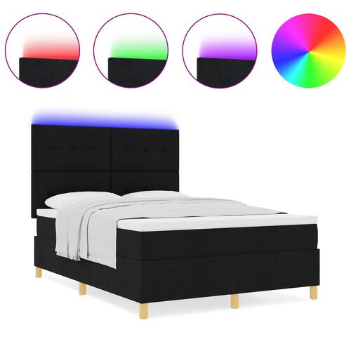 Box Spring Seng med Madras & LED Sort 140x200 cm Stof