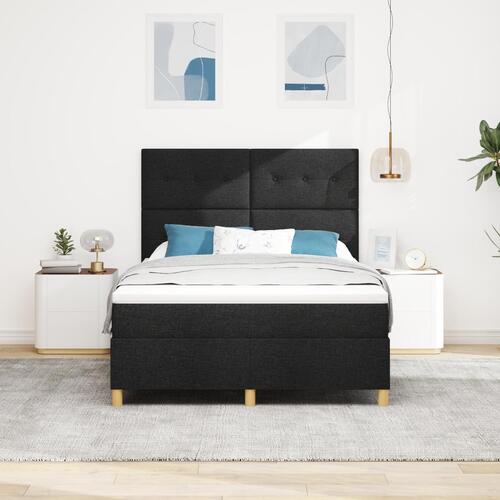 Box Spring Seng med Madras & LED Sort 140x200 cm Stof
