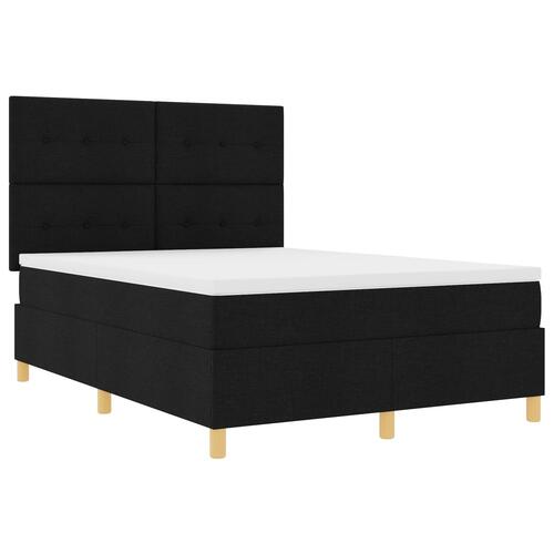 Box Spring Seng med Madras & LED Sort 140x200 cm Stof