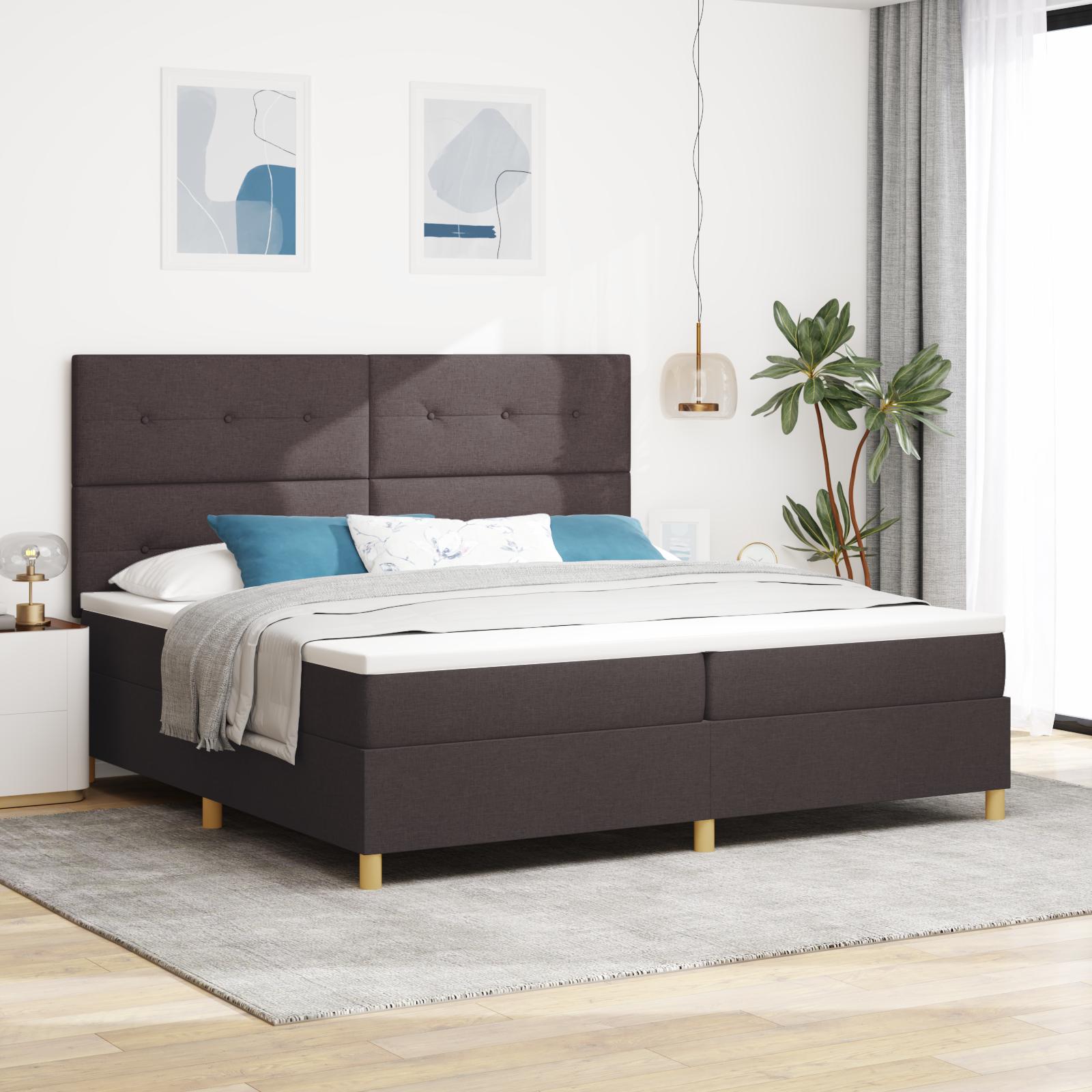 vidaXL LED Box Spring Bed med hovedgærde Mørk Brun 200 x 200 cm Stof