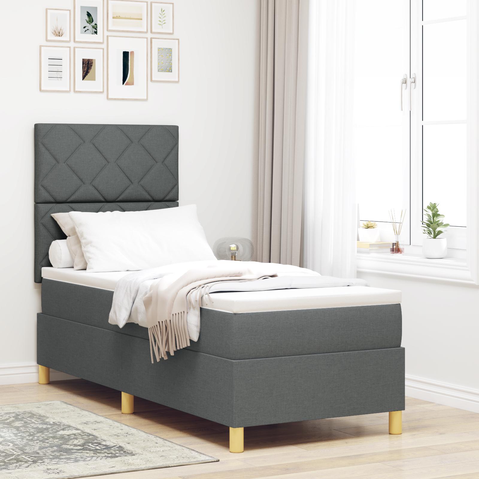 vidaXL LED Box Spring Bed med hovedgærde Mørkegrå 80 x 200 cm Stof