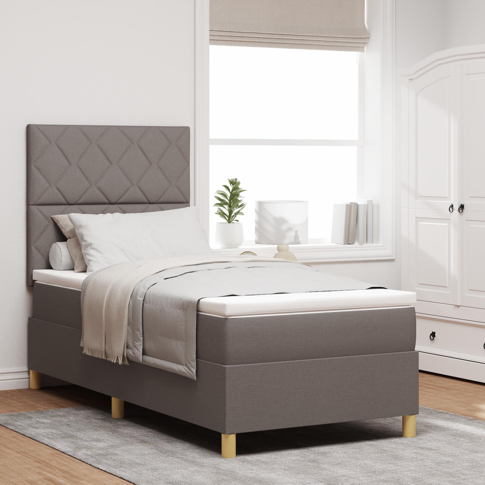 vidaXL LED Box Spring Bed med hovedgærde Gråbrun 90 x 200 cm Stof