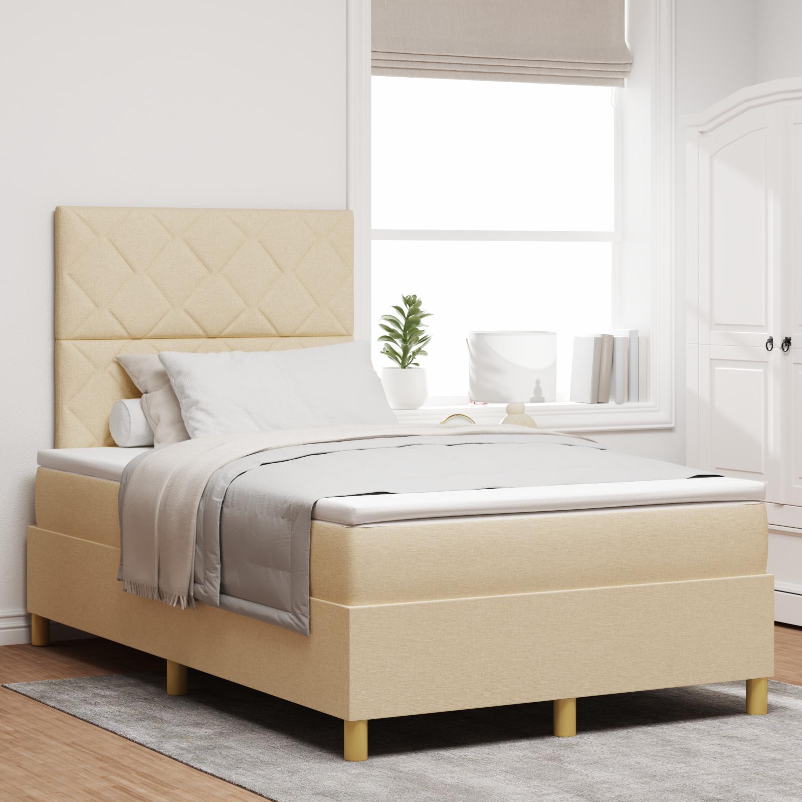 LED Box Spring Bed med madras Creme 120 x 190 cm Stof