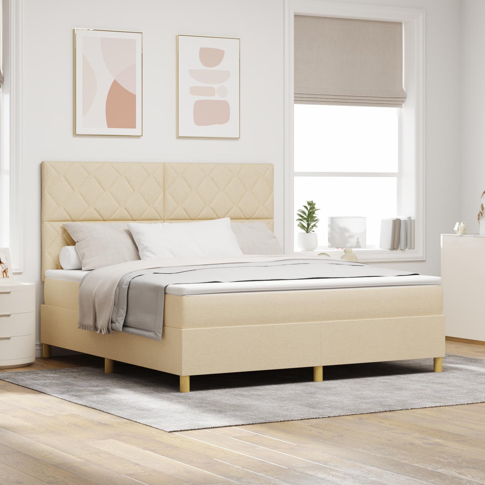vidaXL LED Box Spring Bed med hovedgærde Creme 180 x 200 cm Stof