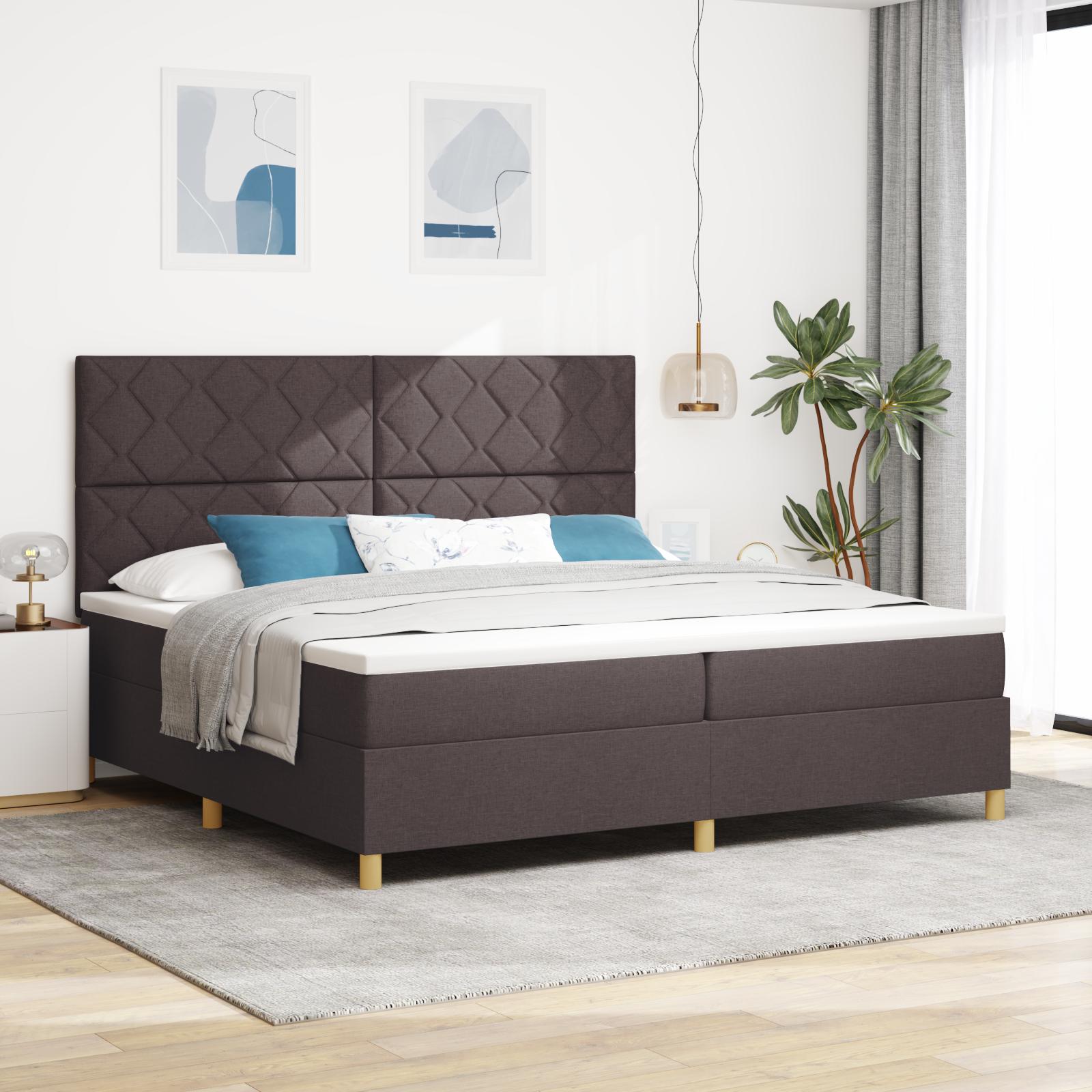 LED Box Spring Bed med madras Mørk Brun 200 x 200 cm Stof