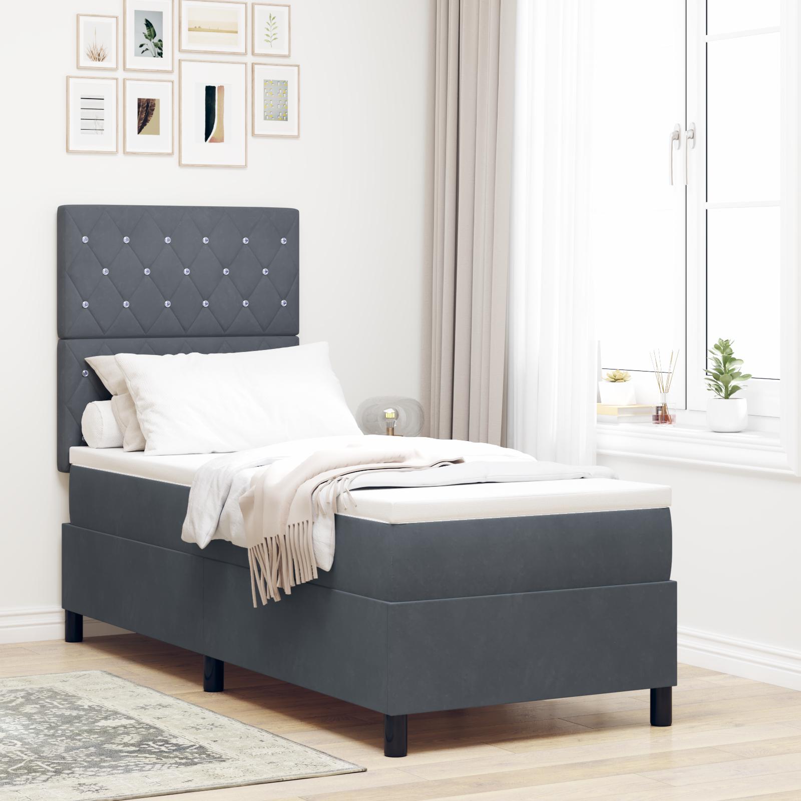 LED Box Spring Bed med madras Mørkegrå 80 x 200 cm Stof