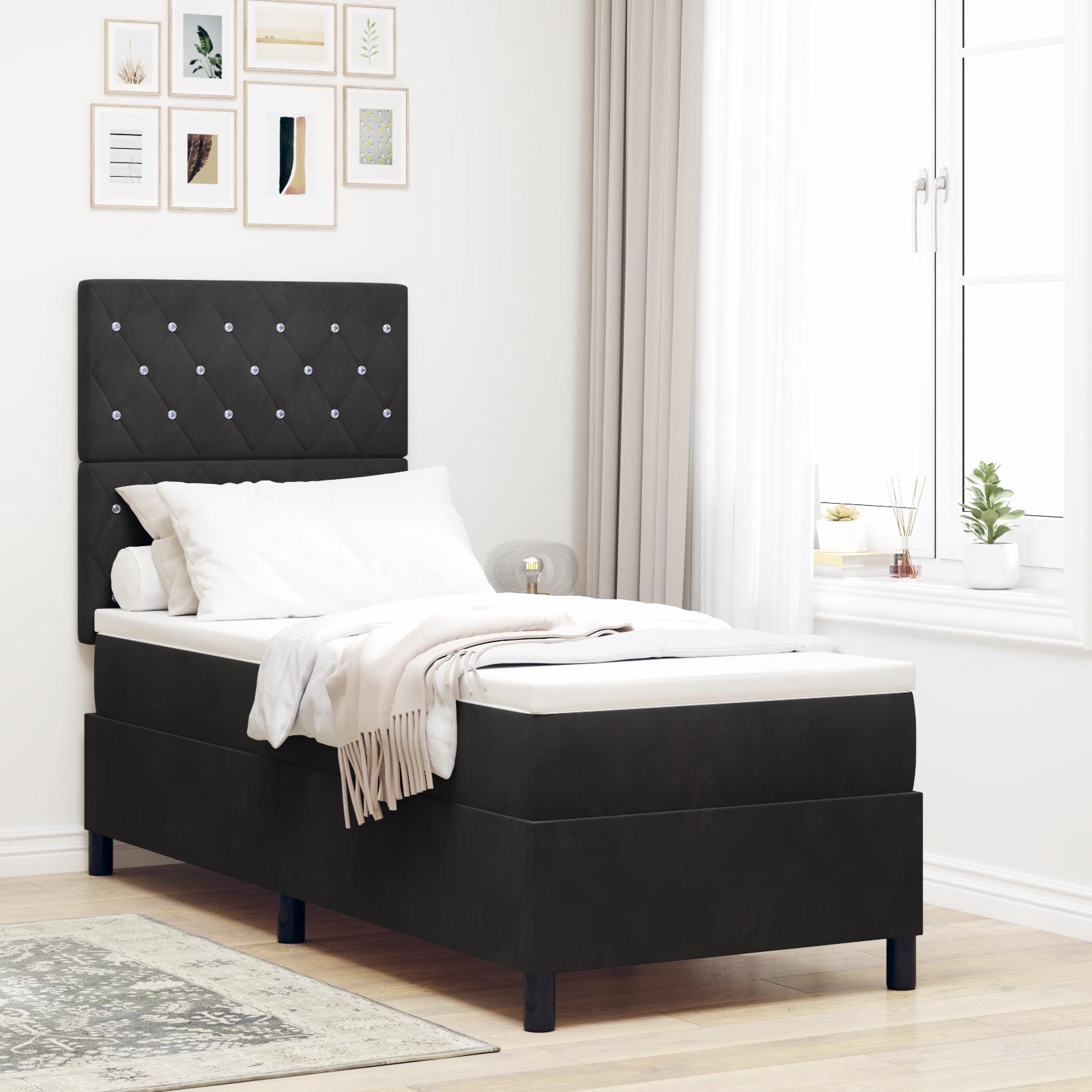 LED boxspring seng med madras 80 x 200 cm i sort fløjl