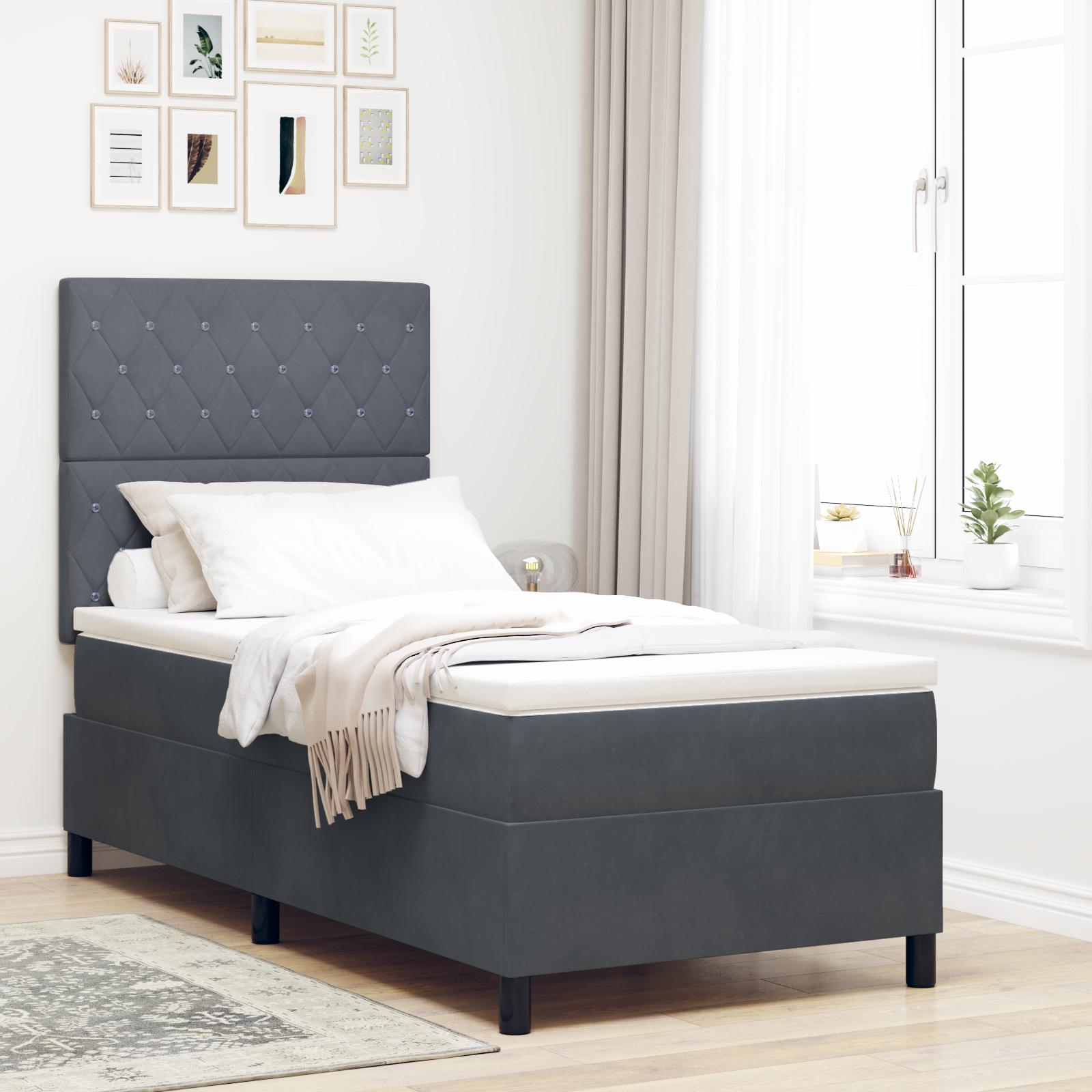 LED boxspring seng med madras 100 x 200 cm mørkegrå fløjl
