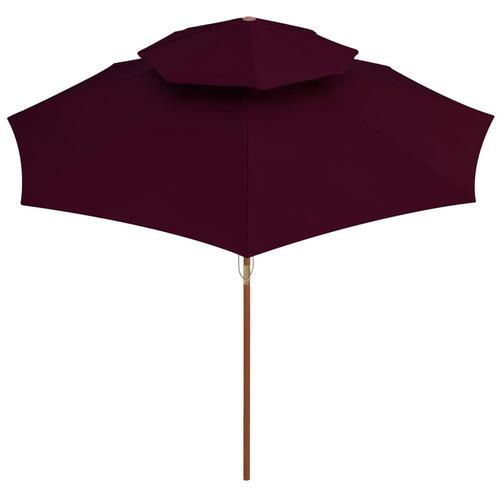 Dobbelt parasol med træstang 270 cm bordeaux