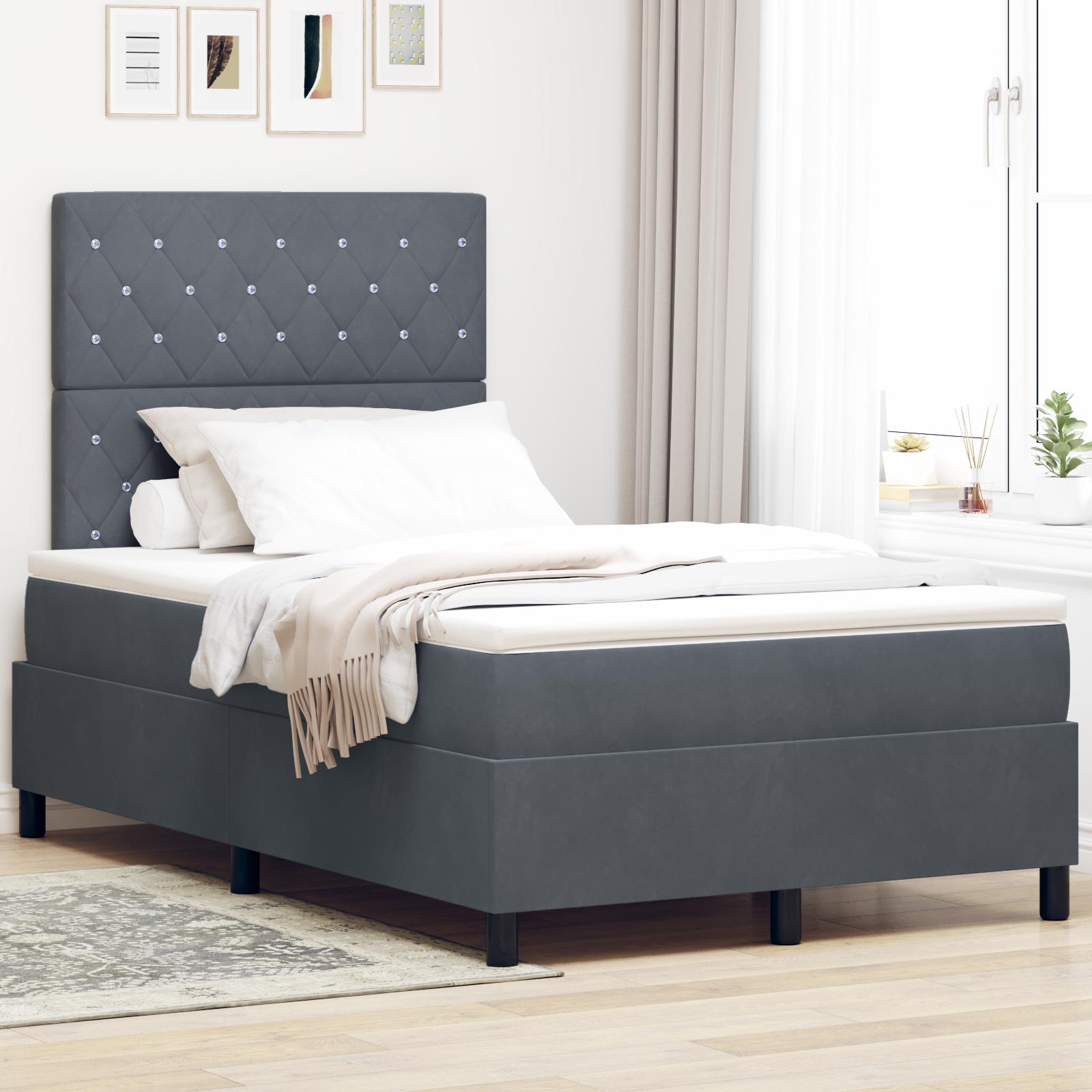 LED boxspring seng med madras 120 x 200 cm i mørkegrå fløjl