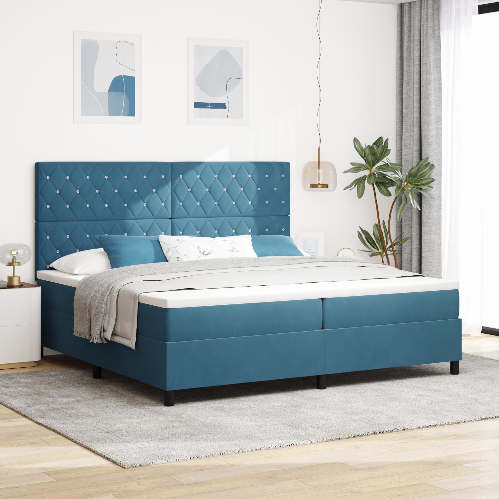 LED boxspring seng med madras 200 x 200 cm i mørk blå fløjl