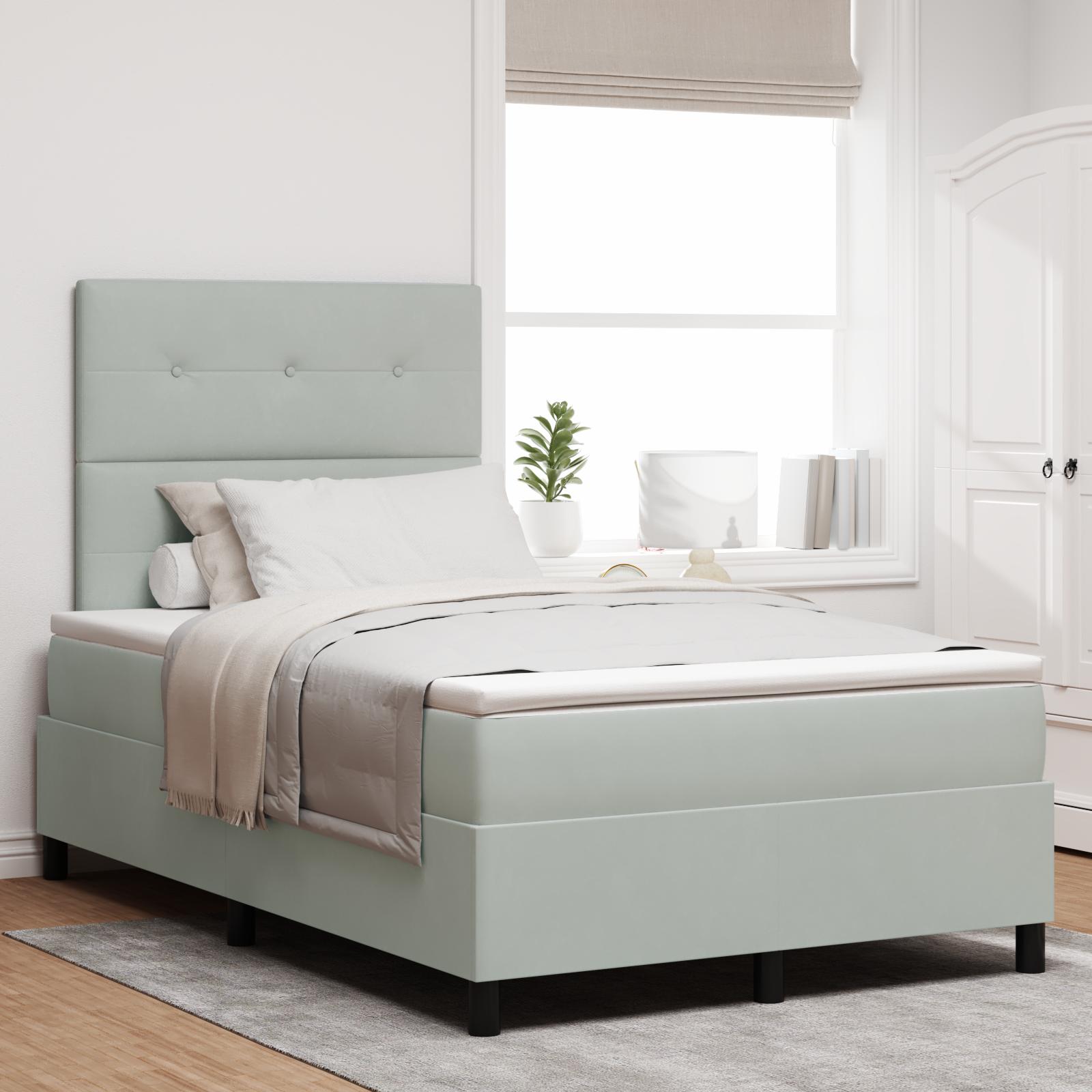 LED Box Spring Bed med madras Lysegrå 120 x 190 cm Stof