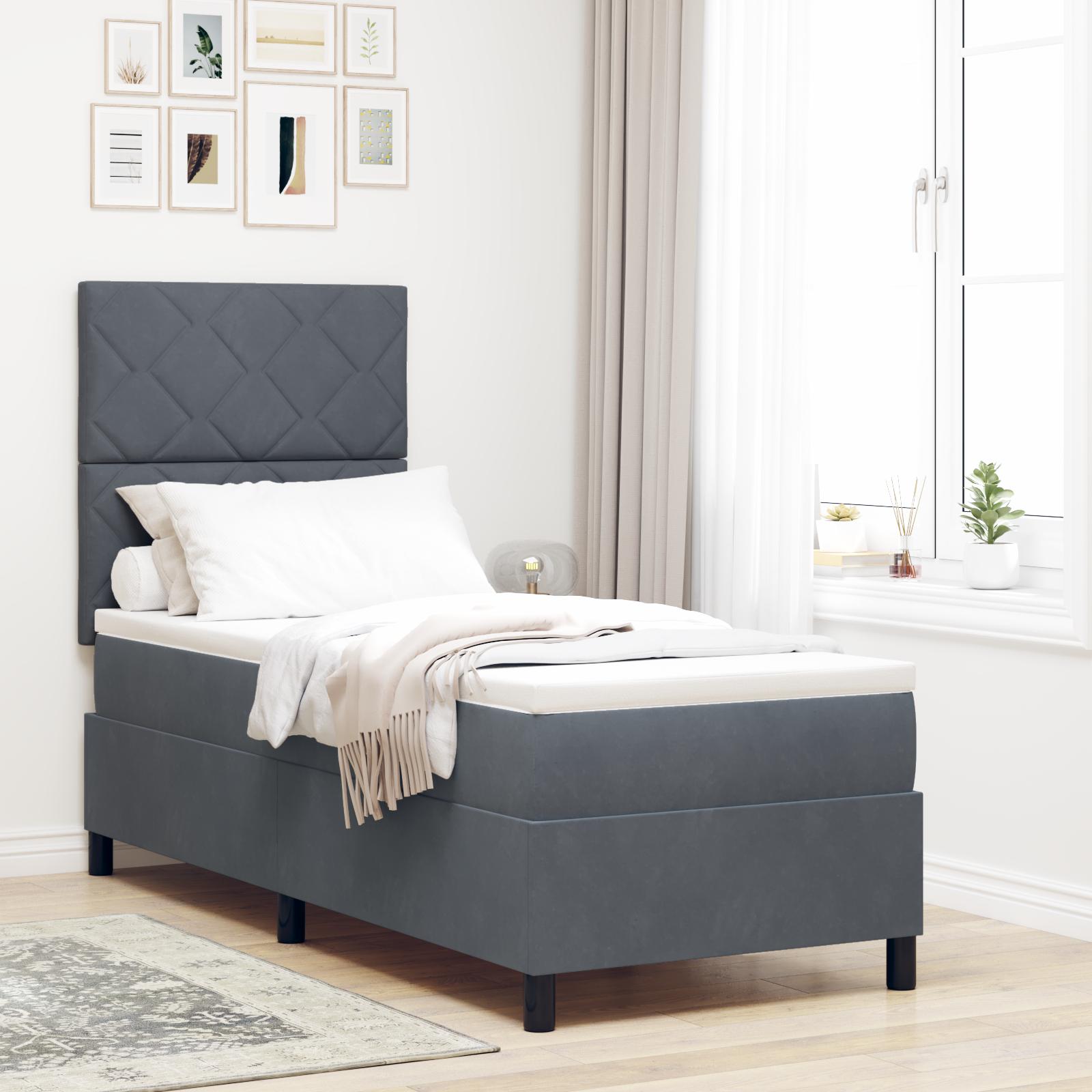 vidaXL LED Box Spring Bed med hovedgærde Mørkegrå 80 x 200 cm Fløjl